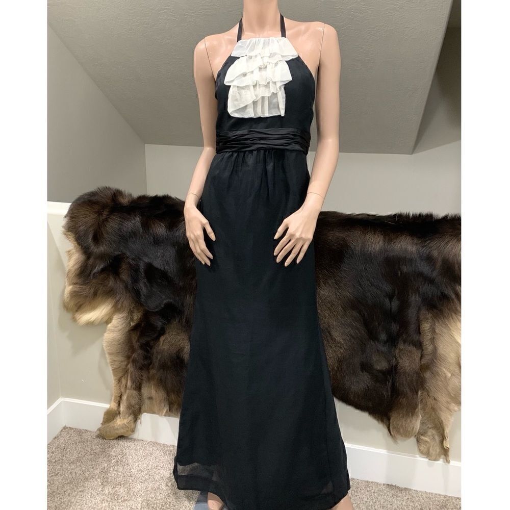 Vintage Style Silk Ruffles Halter Evening Dress